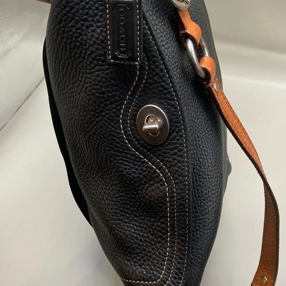 Coach Pebbled Black Leather with Brown Strap Stylish Classy Coach